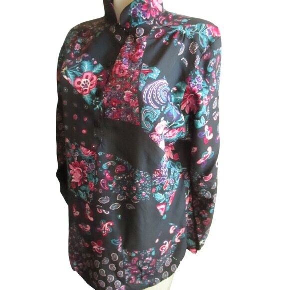 Vintage Women's Top 18 Large 1980's DonnKenny Black Polyester wild print Nylon L - Picture 3 of 9